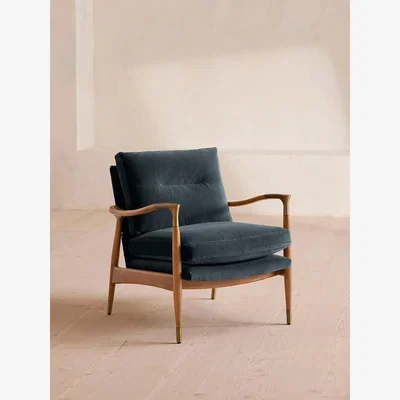 Soho Home Theodore Oak Armchair, Velvet, Grey Blue
