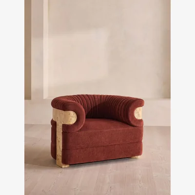 Soho Home Caleb Armchair, Blonde Burl, Linen Chenille Rust, UK