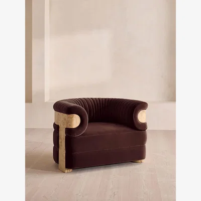 Soho Home Caleb Armchair, Blonde Burl, Velvet, Aubergine, UK