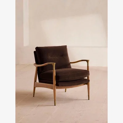 Soho Home Theodore Oak Armchair, Velvet, Chocolate Brown