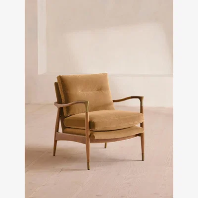 Soho Home Theodore Oak Armchair, Velvet, Camel
