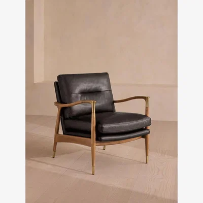 Soho Home Theodore Oak Armchair, Leather Virtue Black