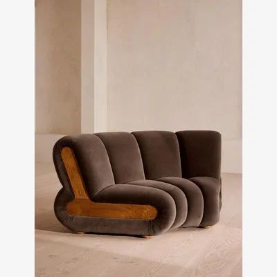 Soho Home Noelle Modular Curved Armchair, Velvet, Chocolate Brown