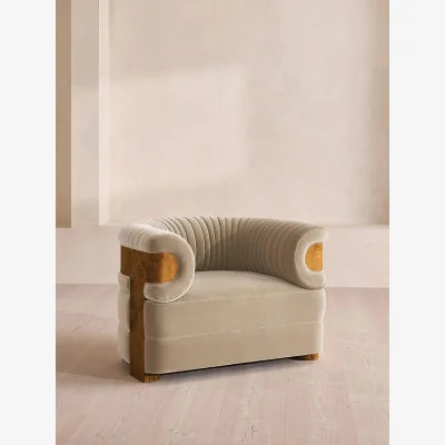 Soho Home Caleb Armchair, Dark Burl, Velvet, Oyster, UK