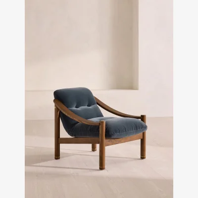 Soho Home Karine Armchair, Dark Stain, Grey Blue Velvet, UK