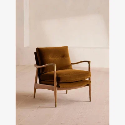 Soho Home Theodore Oak Armchair, Velvet, Mustard