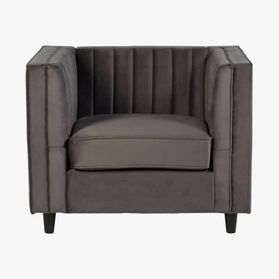 Teddy Beau Teddy's Collection Finn Velvet Pleat Detail Grey Armchair