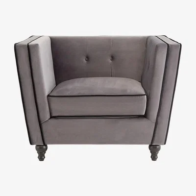 Teddy Beau Teddy's Collection Felix Velvet Black Piped Trim Grey Armchair