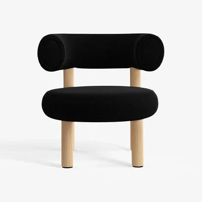 Tom Dixon Tom Dixon - Fat Natural Wood Lounge Chair - Black (Kvadrat Hallingdal 0190)