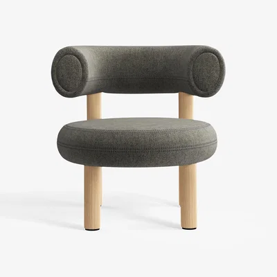 Tom Dixon Tom Dixon - Fat Natural Wood Lounge Chair - Grey (Kvadrat Melange Nap 0111)