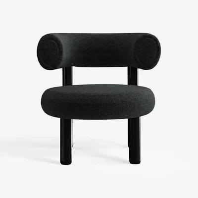 Tom Dixon Tom Dixon - Fat Black Steel Lounge Chair - Dark Grey (Kvadrat Divina Melange 0180)