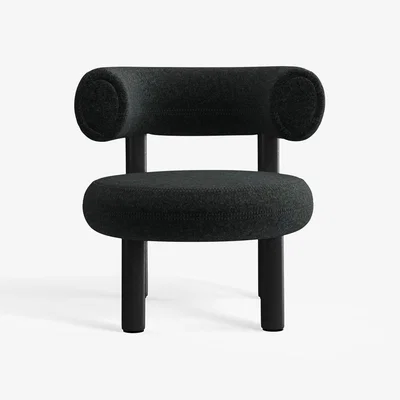 Tom Dixon Tom Dixon - Fat Black Wood Lounge Chair - Dark Grey (Kvadrat Divina Melange 0180)
