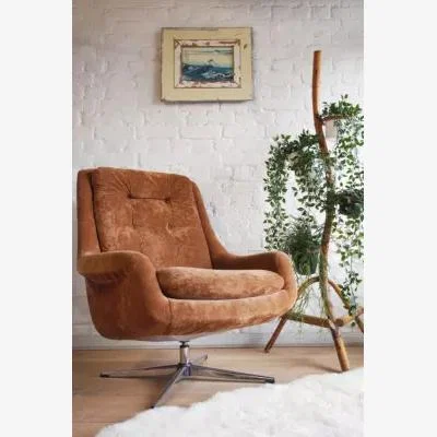 Urban Outfitters Urban Renewal Vintage Mid-Century Button Back Swivel Chair - Brown 93cm x 76cm x 80cm at Urban Outfitters