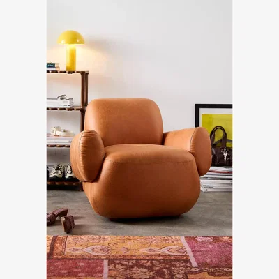 Urban Outfitters Scott Faux Leather Lounge Chair - Brown 86.5cm x 84cm x 73.5cm at Urban Outfitters