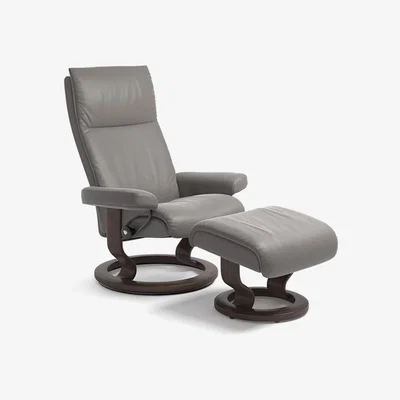Woods Furniture Stressless Aura Recliner With Classic Base Footstool Small Chair Cori Leather
