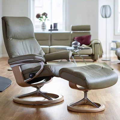 Woods Furniture Stressless View Recliner With Signature Base Footstool Large Chair Paloma Leather