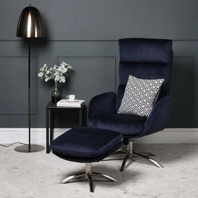 Woods Furniture Helena Chair and Footstool - Blue