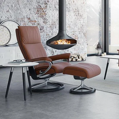 Woods Furniture Stressless Aura Recliner With Signature Base Footstool Large Chair Noblesse Leather