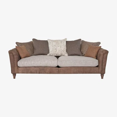 Barker and Stonehouse Darwin Large Pillow Back Sofa, Leather and Fabric Mix