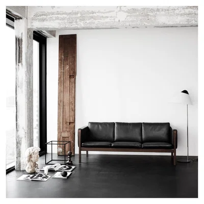The Conran Shop CH163 Sofa Oiled Walnut & Black Leather