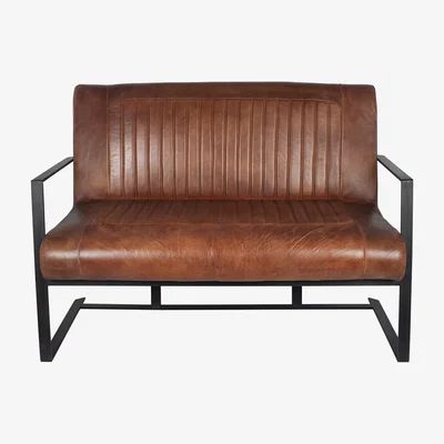Furniture123 Vintage Brown Leather & Iron Sofa