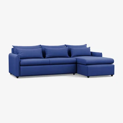 Heal's Heal's Pillow Large RHF Corner Chaise Sofa Brushed Cotton Cobalt Chestnut Stain Feet - Heal's UK Furniture