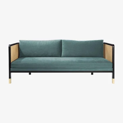 Made in Design Cannage Straight sofa - / L 210 cm - Fabric by RED Edition Blue/Beige/Natural wood