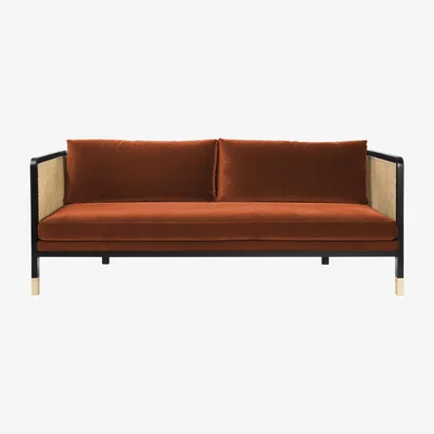 Made in Design Cannage Straight sofa - / L 210 cm - Velvet by RED Edition Orange/Beige/Natural wood
