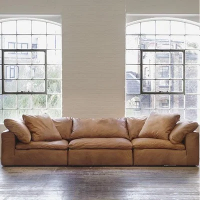 Olivia's Andrew Martin Truman Large Leather Sofa Tan / Armless Section