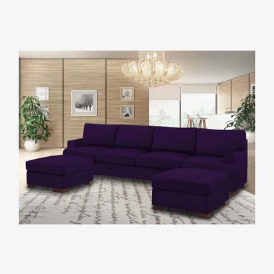 The Range Henry Large U Shape Sofa in Plush Velvet with 2 Footstools - Ameythst