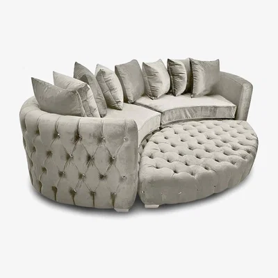 The Range Colan Large Sofa Velour Velvet Fabric with Footstool  - White