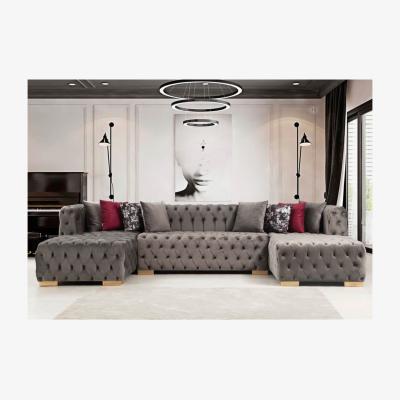 The Range Alchemist Grey U-Shape Chesterfield Tufted Sofa  - Grey