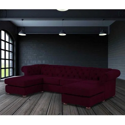 The Range Layton Chesterfield U Shape Sofa with 2 Footstools  - Red