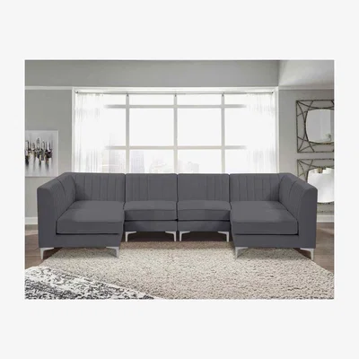 The Range Elena Modular Corner U Shape Sofa in Velour Fabric - Grey