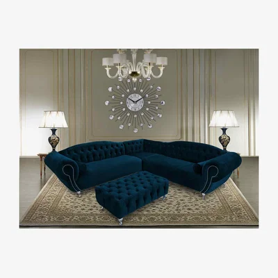 The Range Lavis Corner Sofa with Footstool in Velour Fabric - Peacock