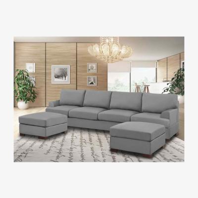 The Range Henry Large U Shape Sofa in Plush Velvet with 2 Footstools - Silver
