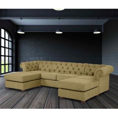 The Range Lenoso Chesterfield U Shape Sofa with 2 Footstools in Plush Velvet Fabric - Bronze