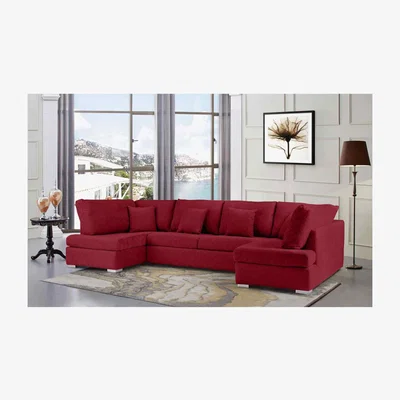The Range Ollie Large U Shape Sofa Velour Velvet Fabric - Red