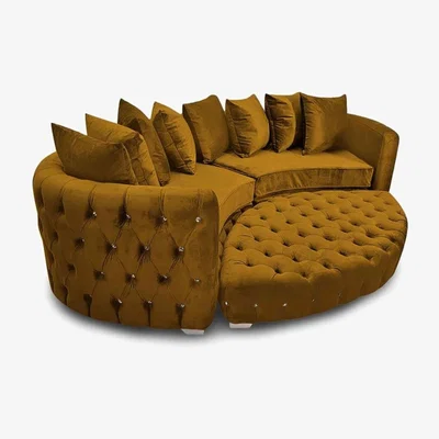 The Range Colan Large Sofa Velour Velvet Fabric with Footstool  - Yellow