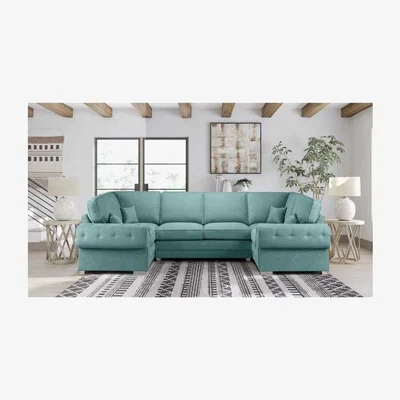 The Range Volvo U Shape Large Sofa Full Back Velour Velvet Fabric - Seaspray