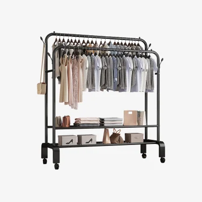 The Range Double Rod Clothes Rack with Wheels - Black