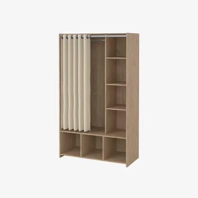 The Range Uppsala Open Wardrobe Unit, Matt Jackson Hickory Oak with Beige Textile Curtain - Natural