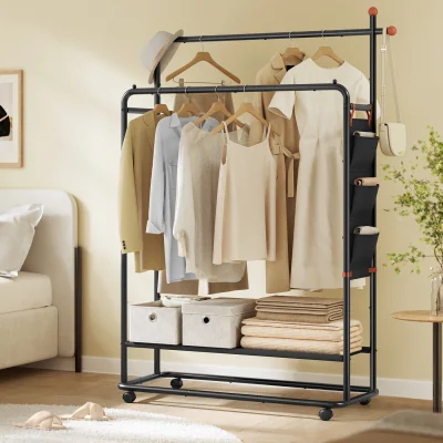 The Range Mobile Clothes Rack with Storage and Hooks - Black