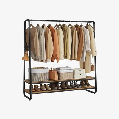 The Range Garment Clothing Rack with Shelves and Hooks, Multi-Function Wardrobe Storage Unit - Rustic Brown and Black
