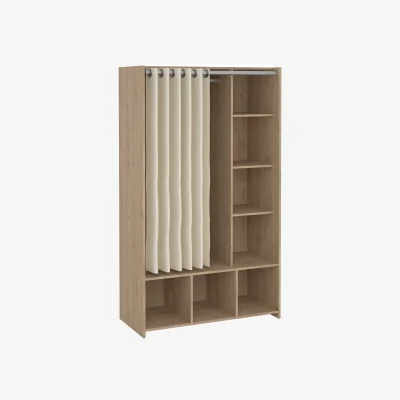 The Range Uppsala Open Wardrobe Unit in Jackson Hickory Oak with a Beige Textile Curtain - Jackson Hickory