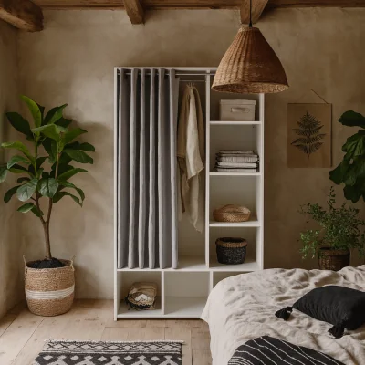 The Range Uppsala Open Wardrobe Unit with Textile Curtain - White