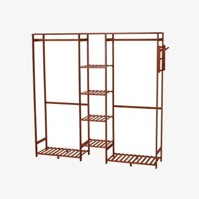 The Range Lifeideas 6-Tier Wooden Clothes Rack with Hooks - Brown
