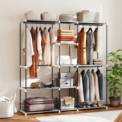 The Range HOMCOM Open Portable Wardrobe Clothes Rack with 8 Shelves - Light Grey