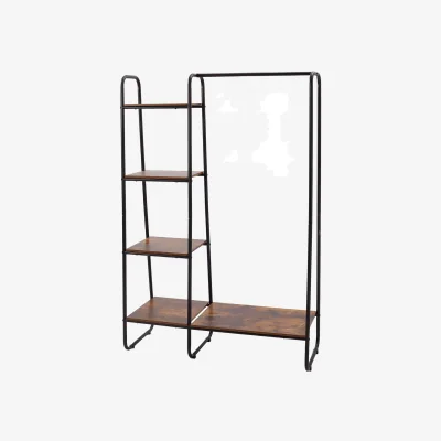 The Range Freestanding Clothes Rail with Storage Shelves - Black & Wood