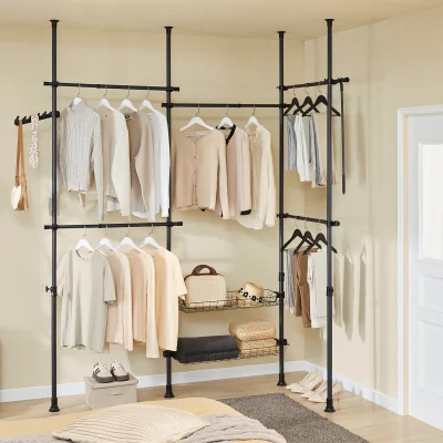 The Range Modern Telescopic Clothes Rail with Shelves - Black
